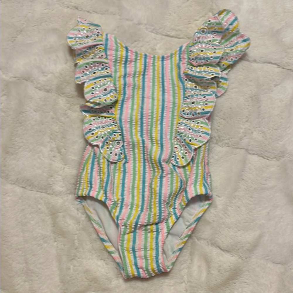 Little Me Pink and Yellow Ruffled One Piece Swimsuit